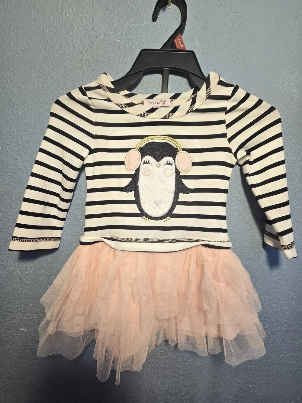 & Other Stories Black and Cream Striped Penguin Tutu Dress with Pink Tulle